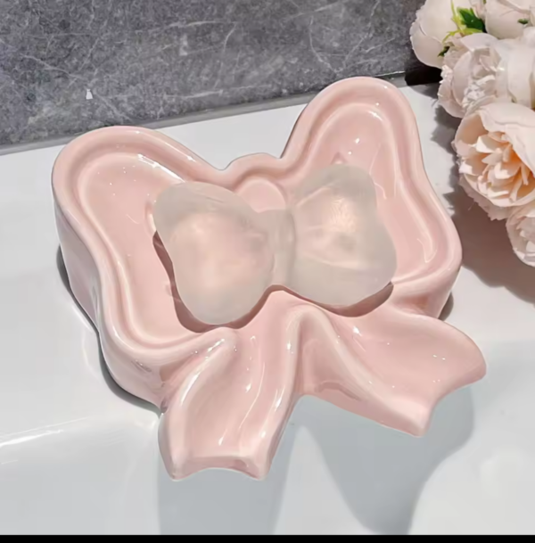 Porta Saponetta Fiocco in Ceramica Rosa - Elegante e Raffinato - immagine 5