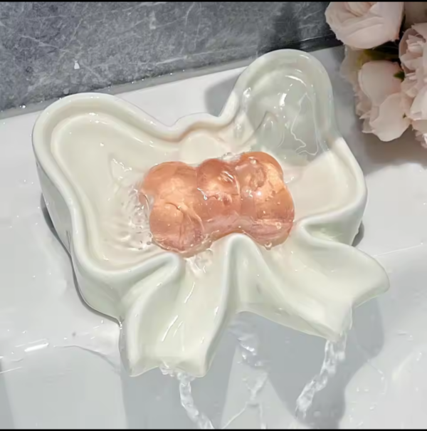 Porta Saponetta Fiocco in Ceramica Rosa - Elegante e Raffinato - immagine 4