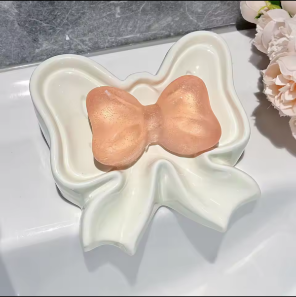 Porta Saponetta Fiocco in Ceramica Rosa - Elegante e Raffinato - immagine 2